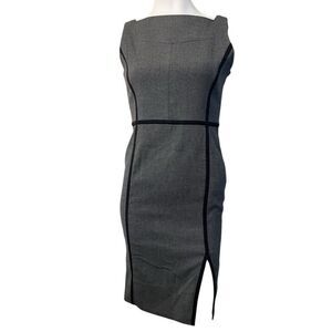 Zara Small Gray Bodycon Knit Dress Sleeveless Slit Black Outline Details Career